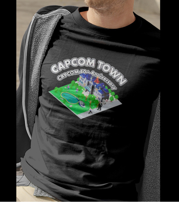 Capcom Town CAPCOM 40th Anniversary With Characters And Mansion Scene T-Shirt