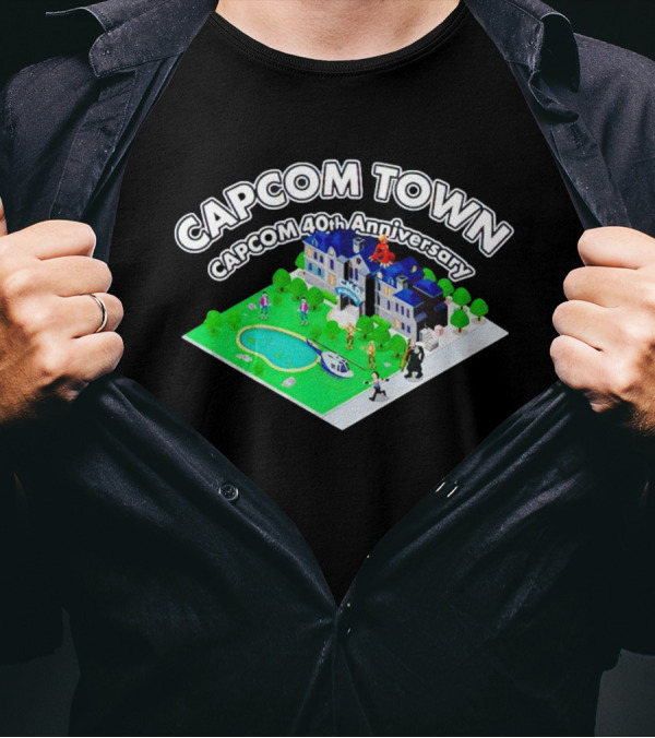 Capcom Town CAPCOM 40th Anniversary With Characters And Mansion Scene T-Shirt