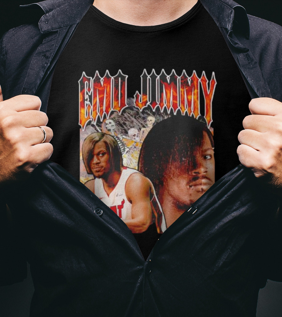 Emo Jimmy Butler Heat Skeleton Background T-Shirt