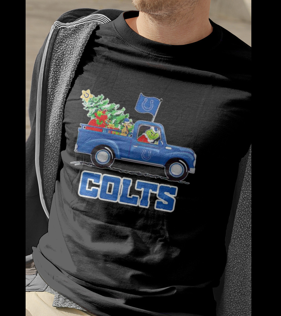 Grinch Driving Christmas Truck With Indianapolis Colts Logo And Tree T-Shirt