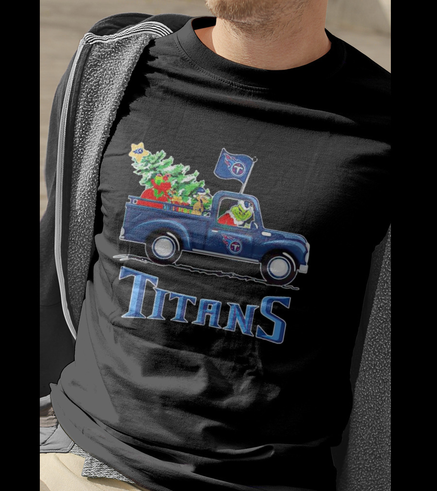 Grinch Driving Christmas Tree Truck Tennessee Titans Holiday Spirit T-Shirt