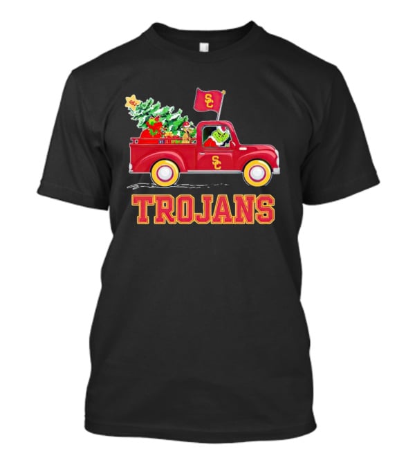 Grinch Driving Red Truck With Christmas Tree USC Trojans T-Shirt