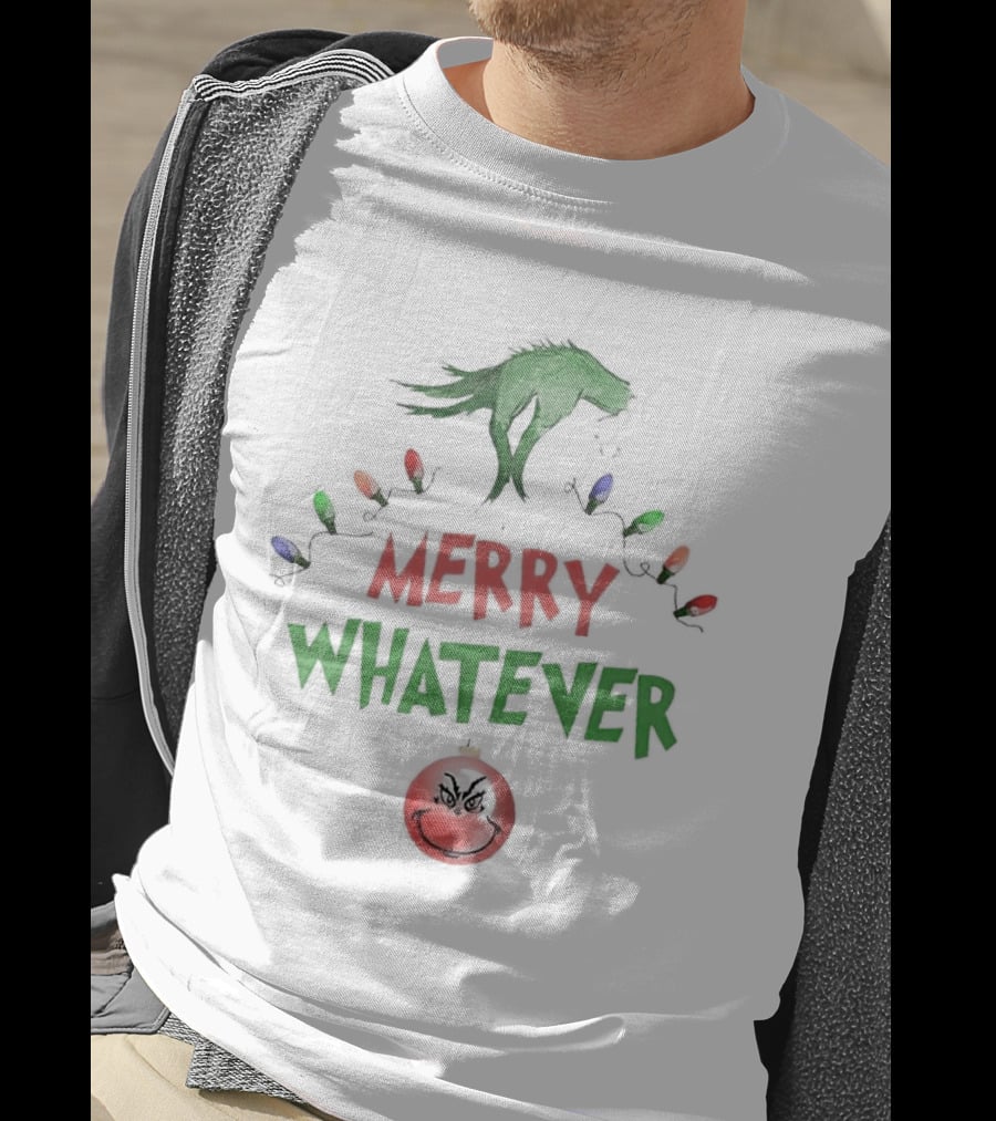 Grinch Hand Holding Christmas Lights Merry Whatever Christmas T-Shirt