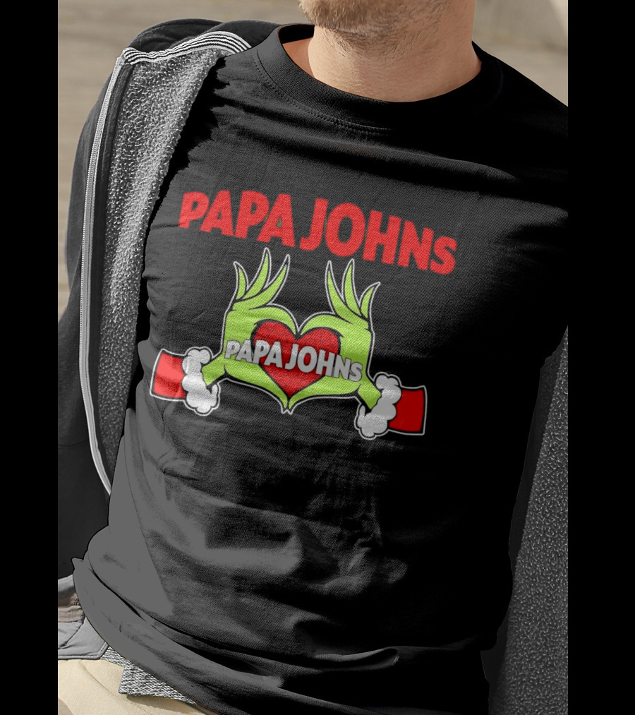 Papa Johns Grinch Hands Heart Christmas T-Shirt