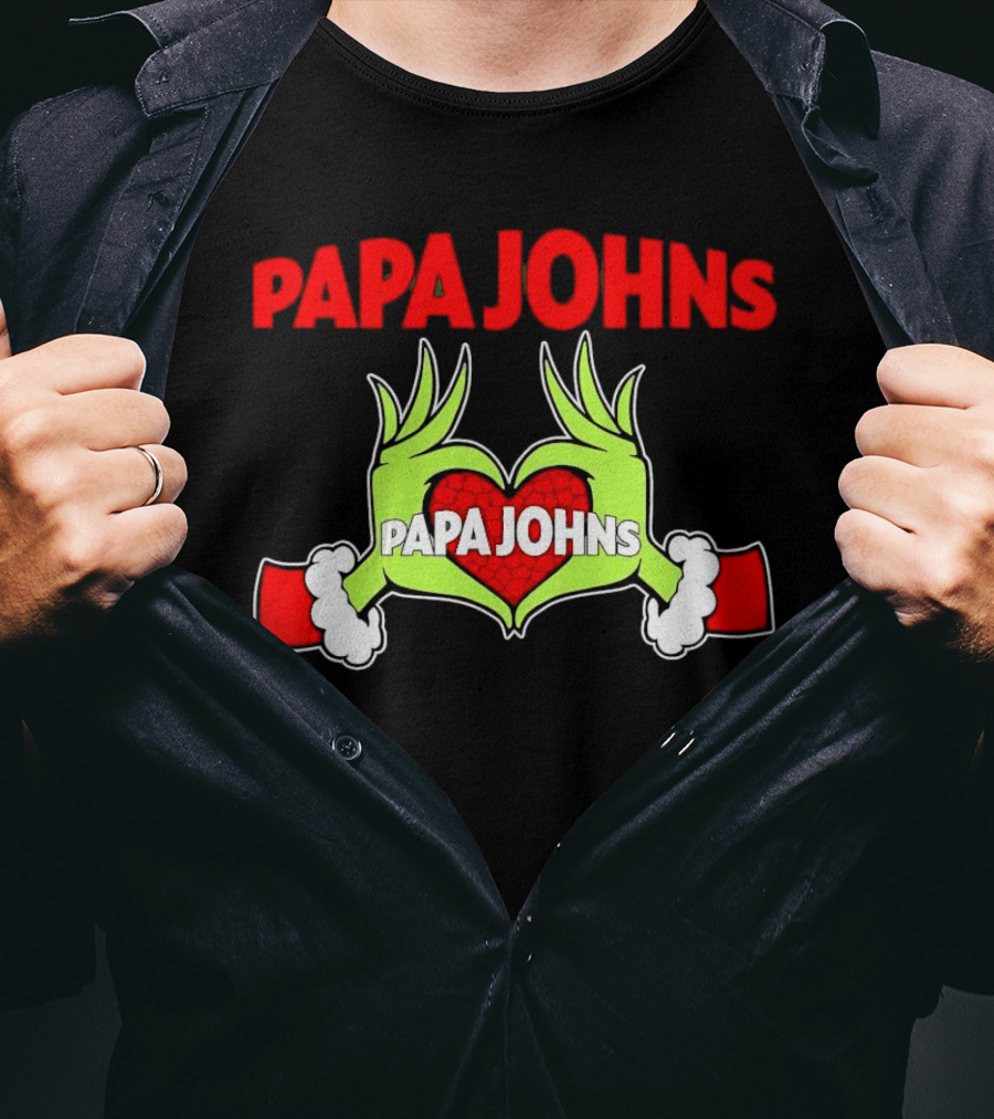 Papa Johns Grinch Hands Heart Christmas T-Shirt