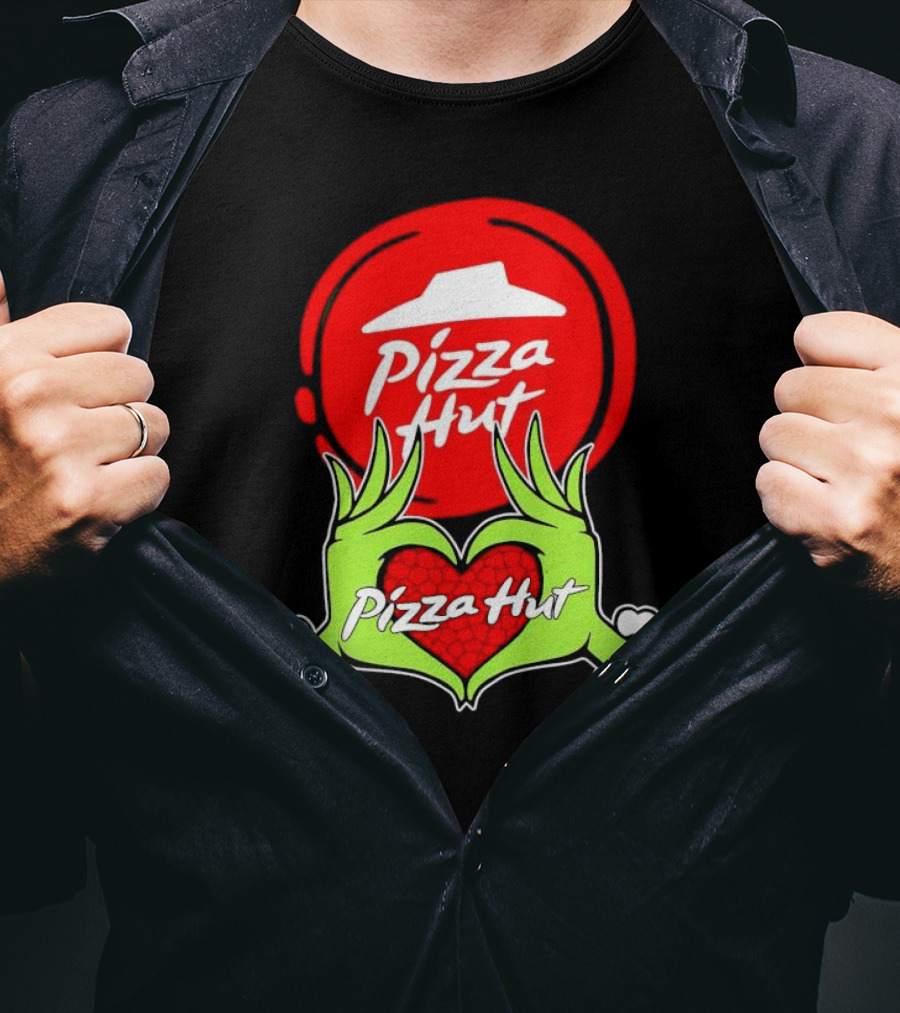 Pizza Hut Christmas Grinch Hands Heart T-Shirt