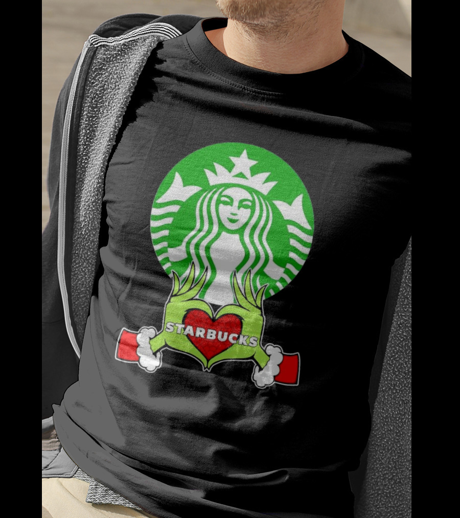 Grinch Hands Holding Heart Starbucks Christmas T-Shirt