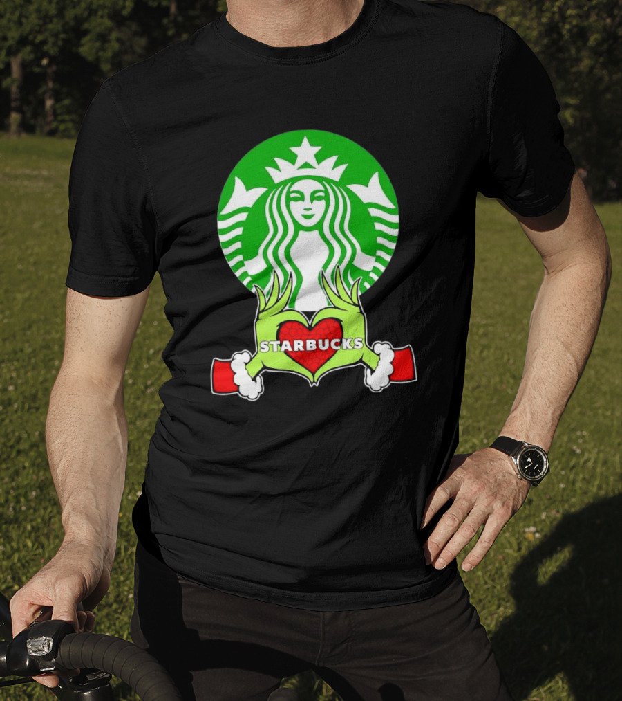 Grinch Hands Holding Heart Starbucks Christmas T-Shirt