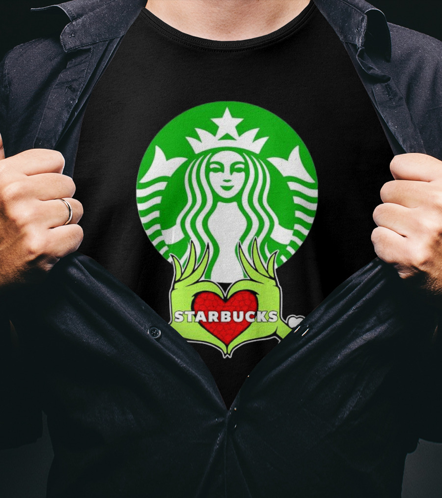 Grinch Hands Holding Heart Starbucks Christmas T-Shirt