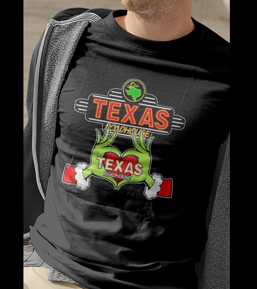 Grinch Hands Holding Heart Texas Roadhouse Christmas T-Shirt