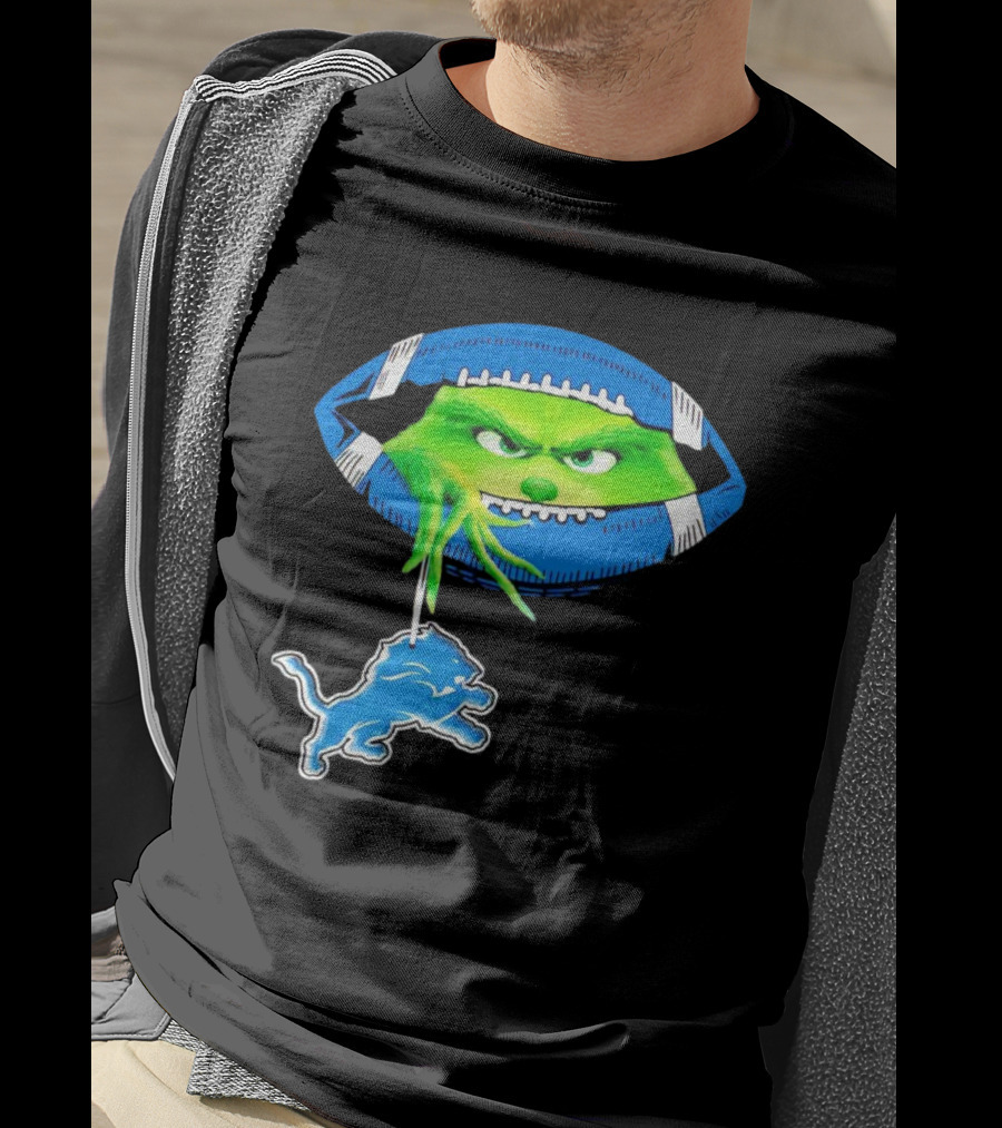 Grinch Sneak Peek Detroit Lions Christmas Football T-Shirt