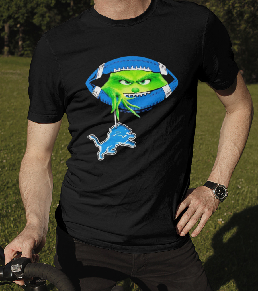Grinch Sneak Peek Detroit Lions Christmas Football T-Shirt