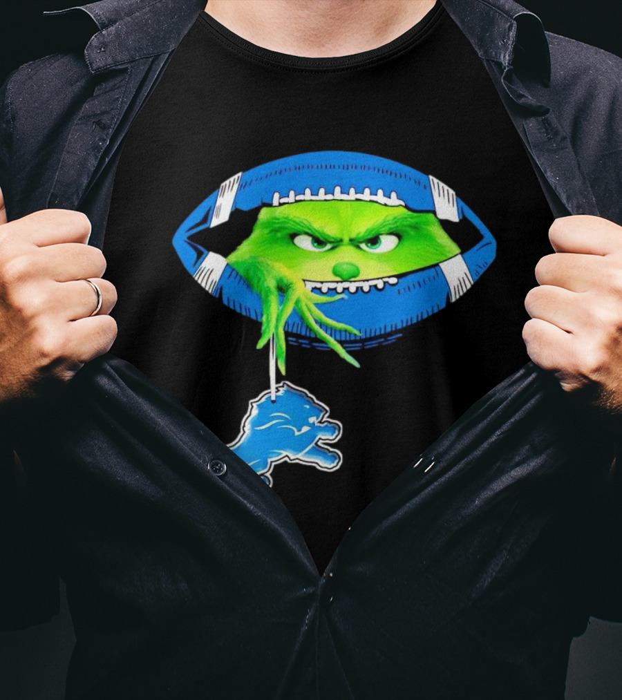 Grinch Sneak Peek Detroit Lions Christmas Football T-Shirt