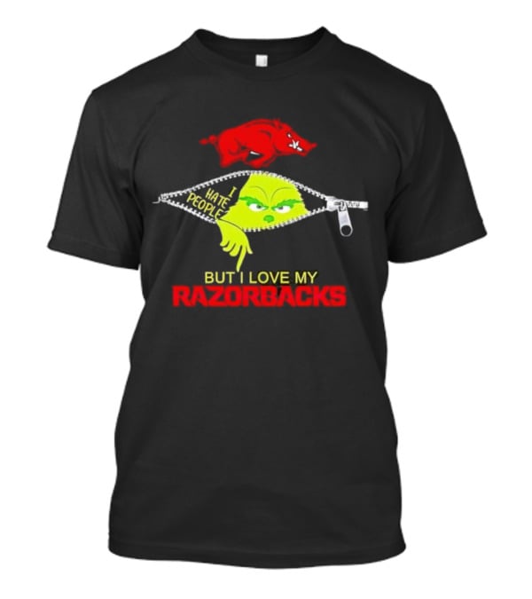 Grinch Zipper I Hate People But I Love My Razorbacks Arkansas Razorbacks T-Shirt