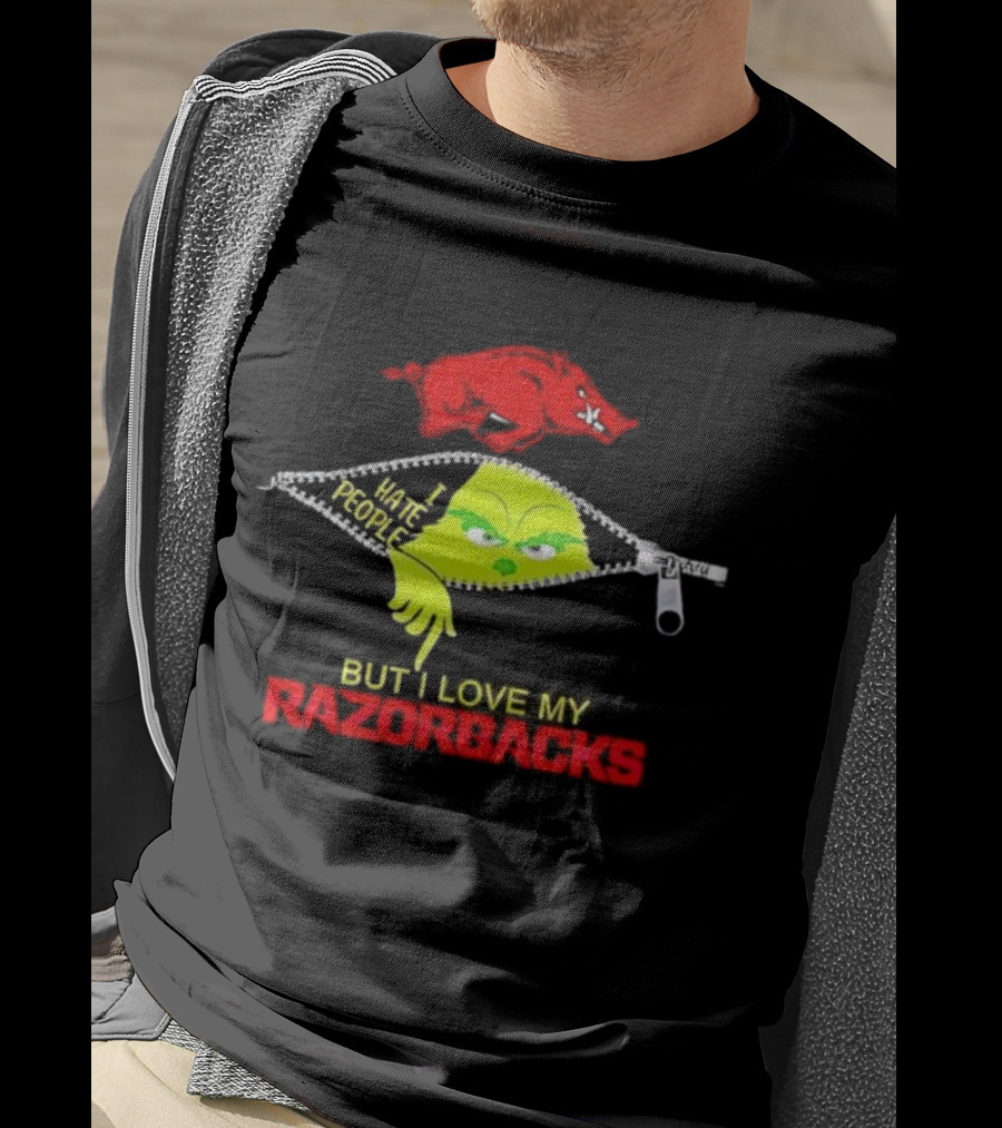 Grinch Zipper I Hate People But I Love My Razorbacks Arkansas Razorbacks T-Shirt