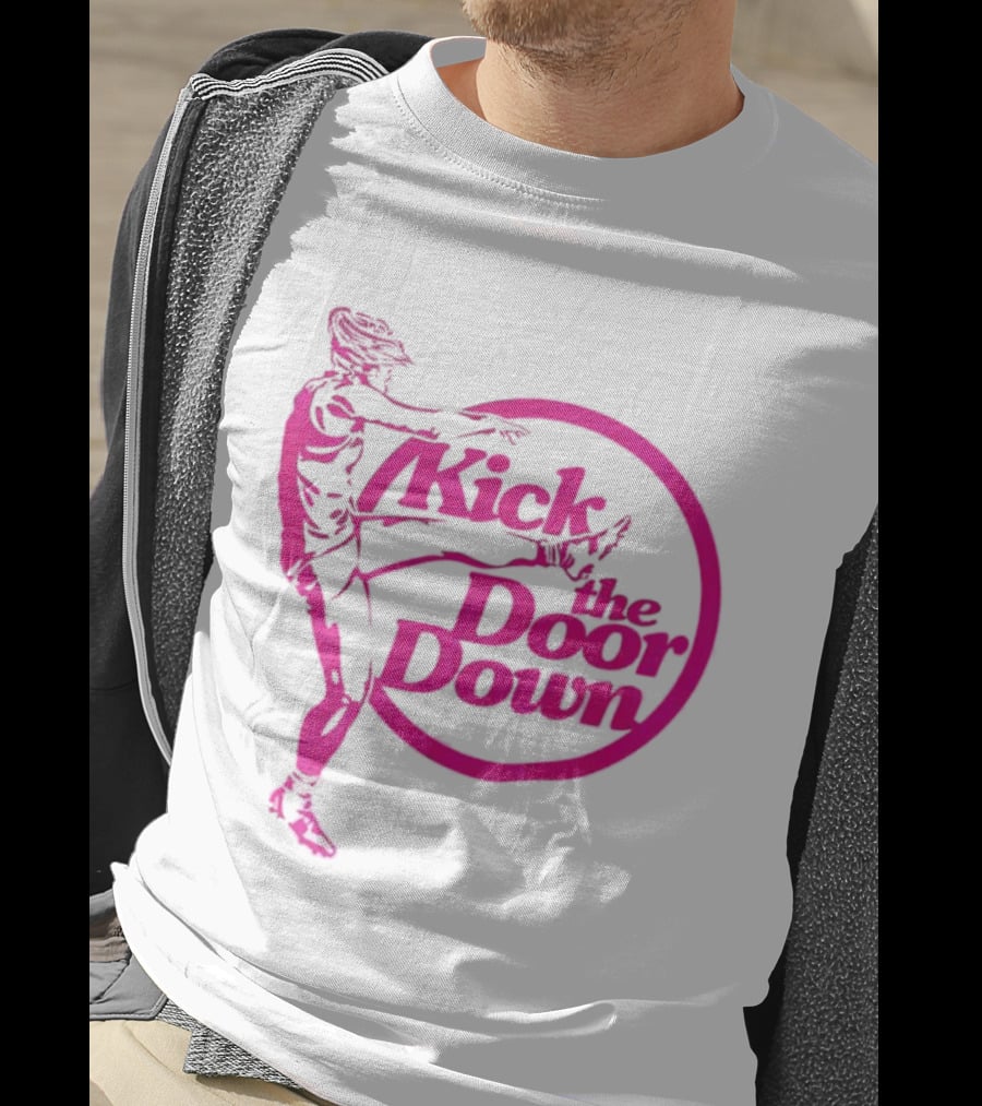 Kick The Door Down Pink Circle Footballer Kicker T-Shirt