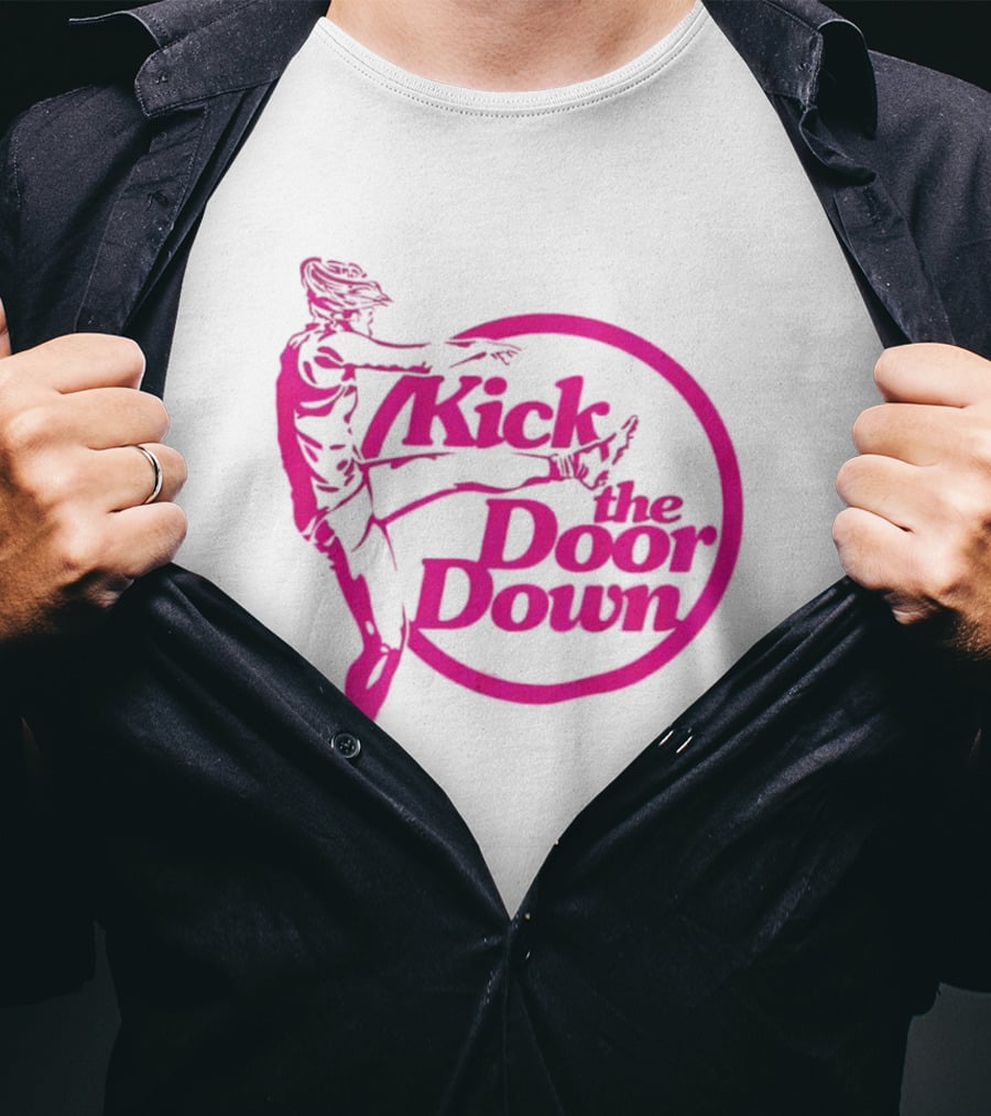 Kick The Door Down Pink Circle Footballer Kicker T-Shirt