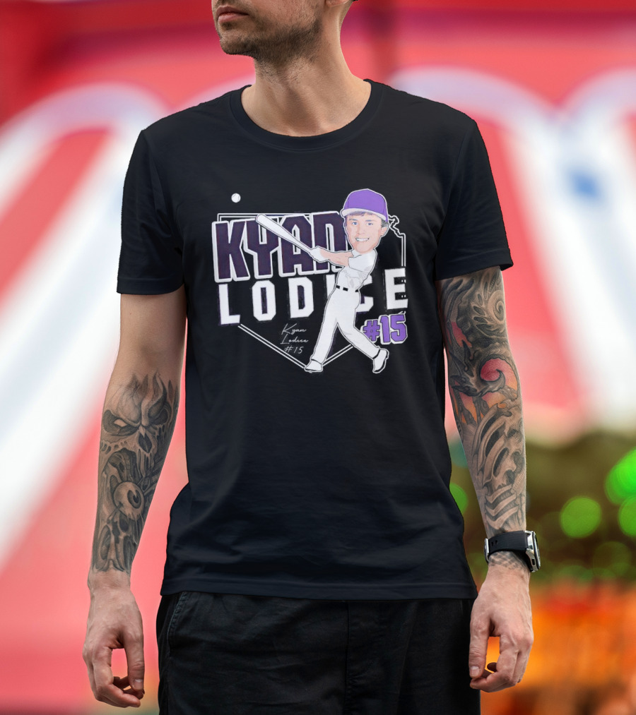 Kyan Lodice Caricature Signature Baseball #15 Purple Cap T-Shirt