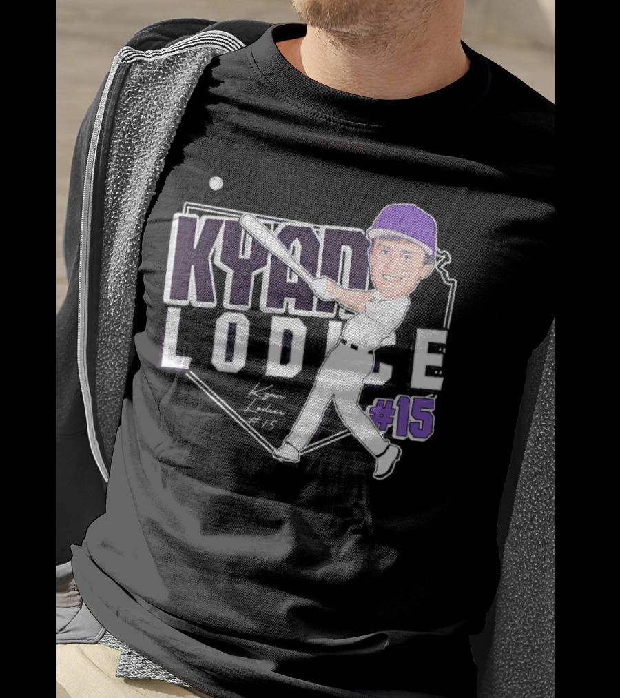Kyan Lodice Caricature Signature Baseball #15 Purple Cap T-Shirt