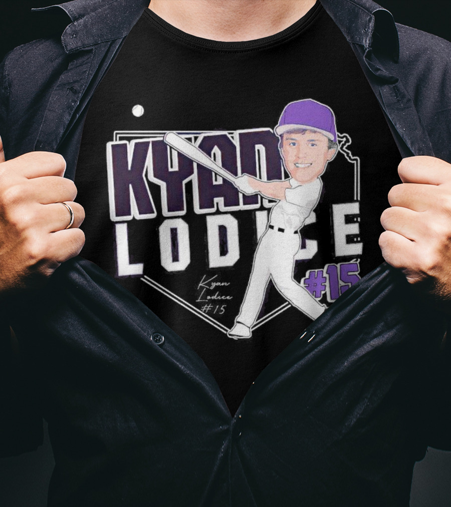 Kyan Lodice Caricature Signature Baseball #15 Purple Cap T-Shirt
