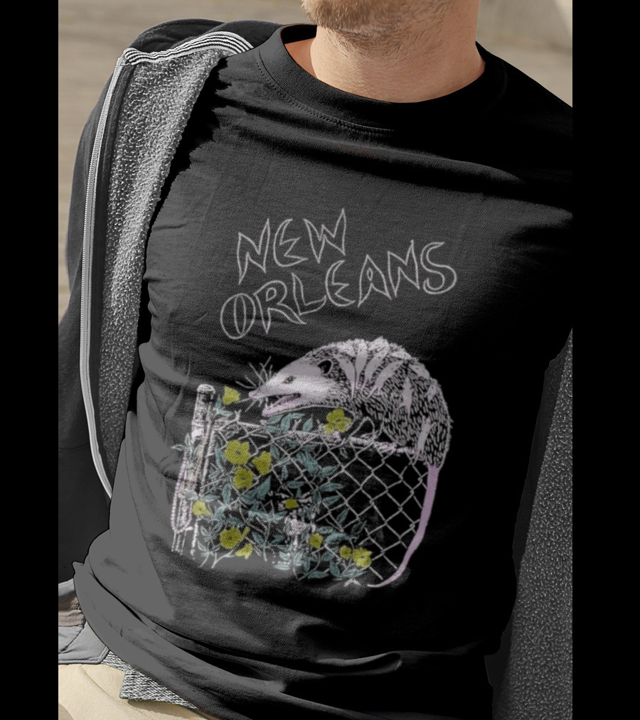 New Orleans Possum On Fence With Flowers T-Shirt