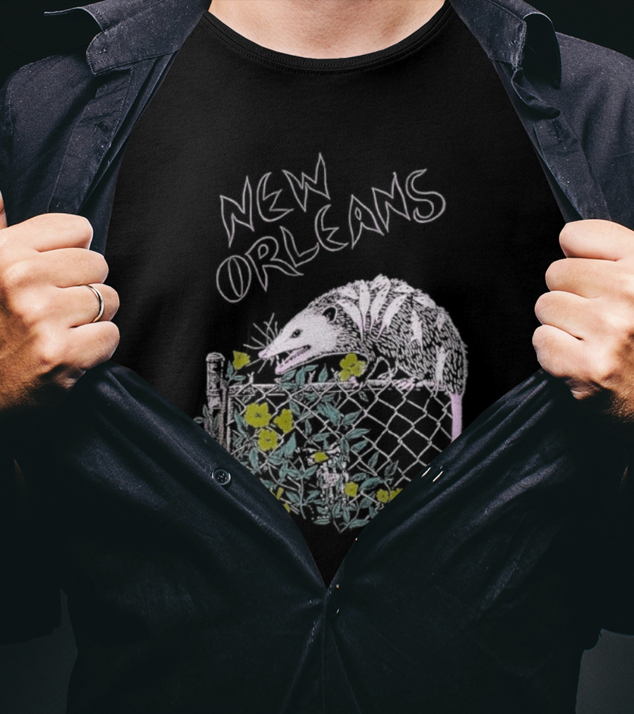 New Orleans Possum On Fence With Flowers T-Shirt