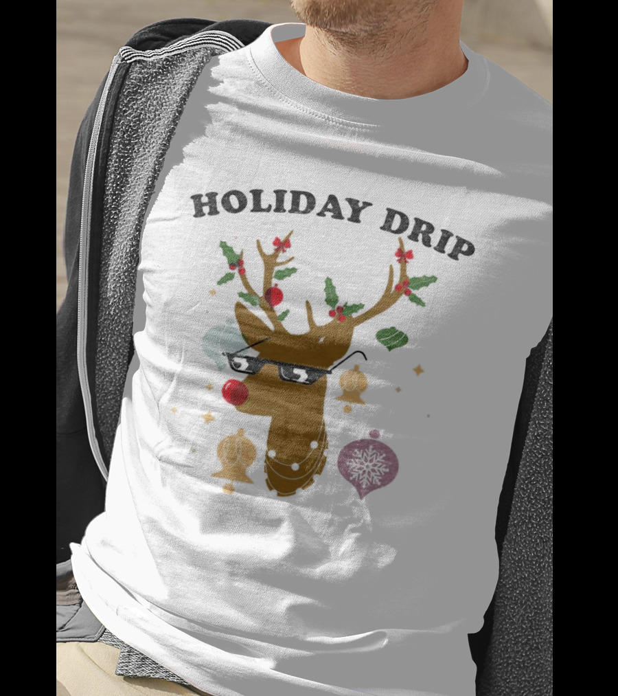 Holiday Drip Reindeer Christmas T-Shirt