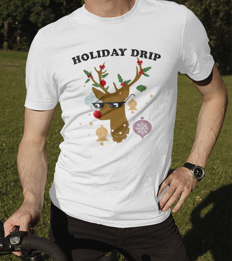 Holiday Drip Reindeer Christmas T-Shirt
