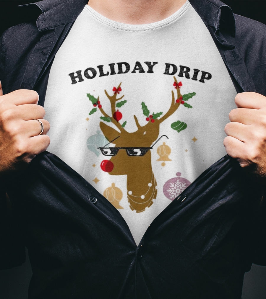 Holiday Drip Reindeer Christmas T-Shirt