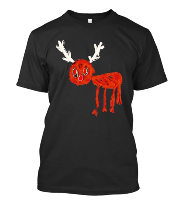 Reindeer Drawing Red Nose Cartoon T-Shirt