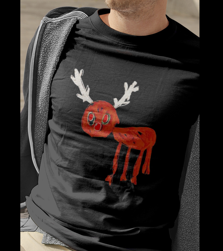 Reindeer Drawing Red Nose Cartoon T-Shirt