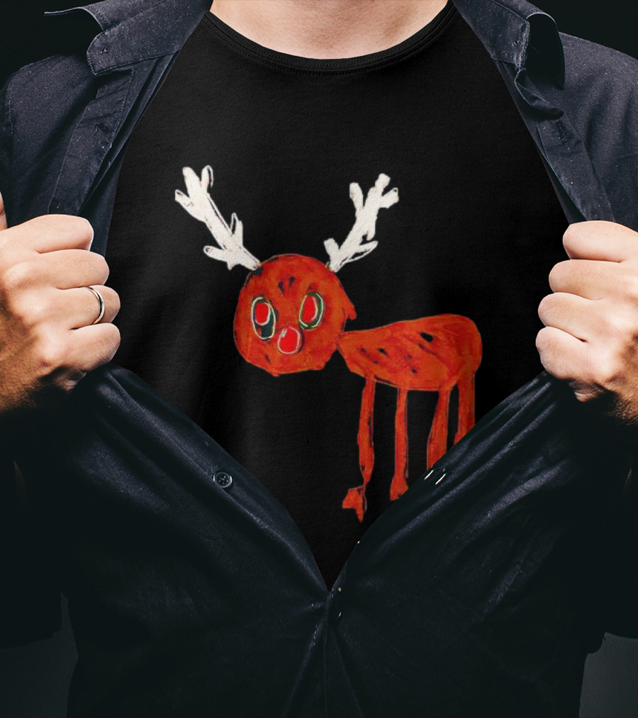 Reindeer Drawing Red Nose Cartoon T-Shirt