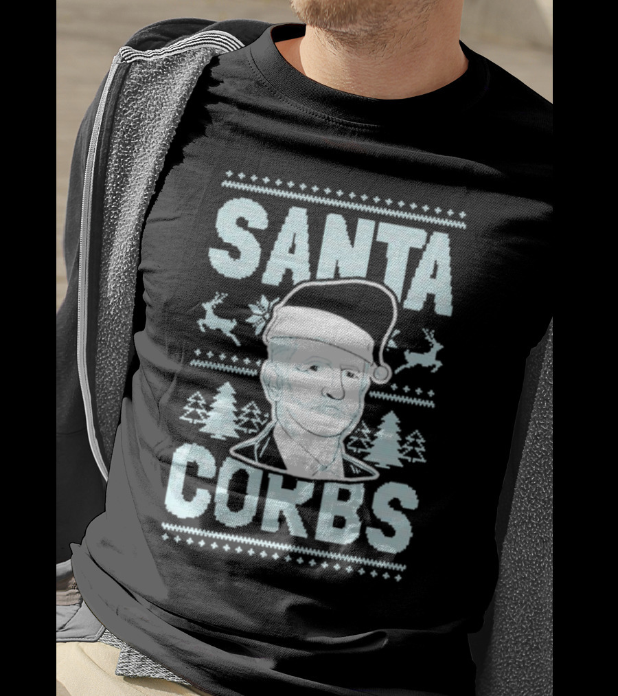 Santa Corbs Christmas Reindeer Trees And Santa Hat T-Shirt
