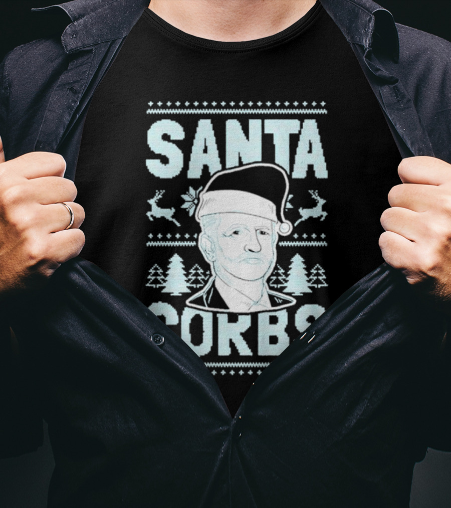 Santa Corbs Christmas Reindeer Trees And Santa Hat T-Shirt