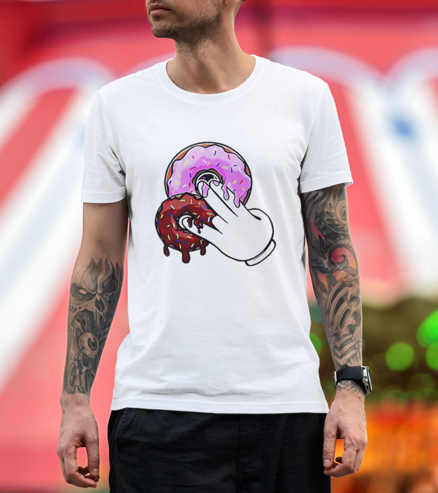2 Pink Donuts 1 Brown Donut Animated Hand Gesture T-Shirt