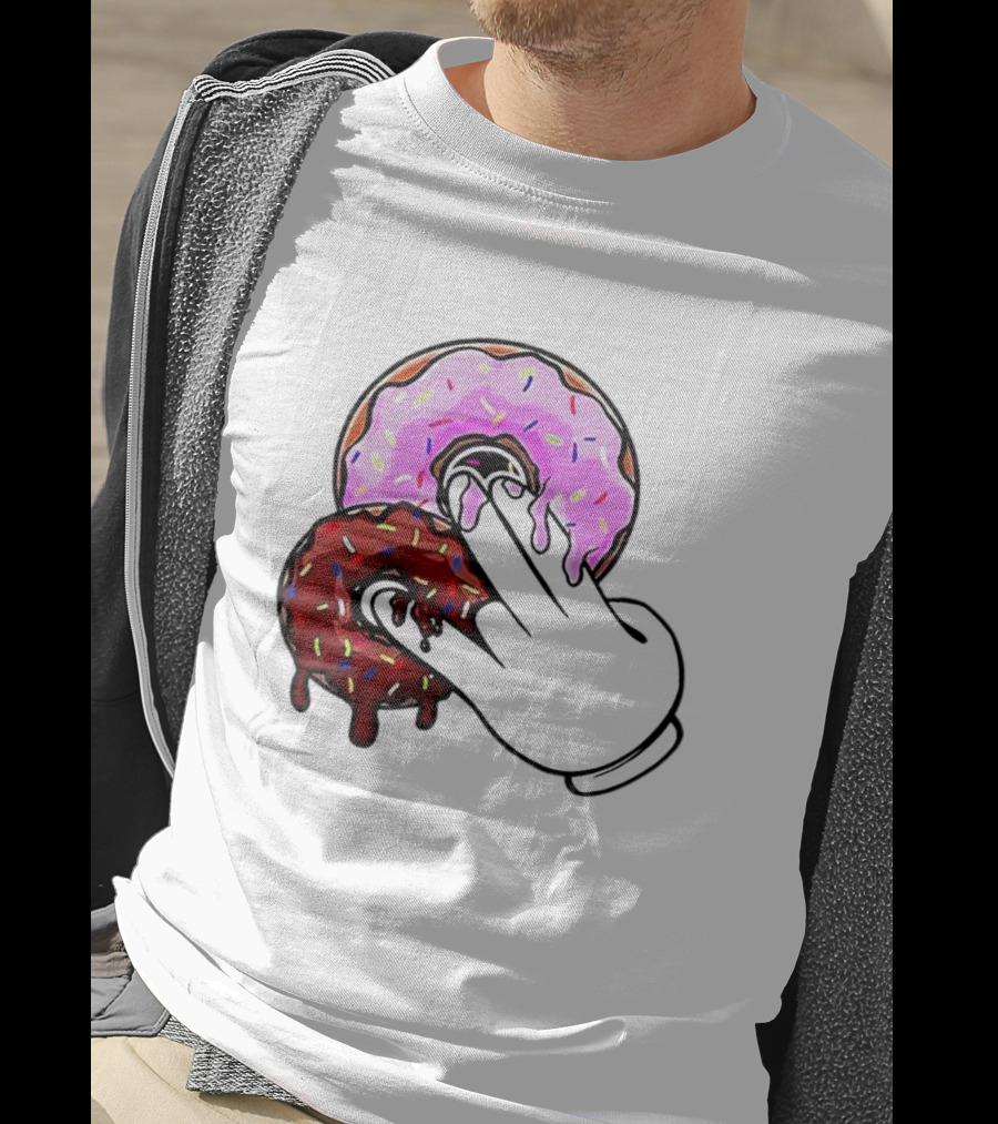 2 Pink Donuts 1 Brown Donut Animated Hand Gesture T-Shirt