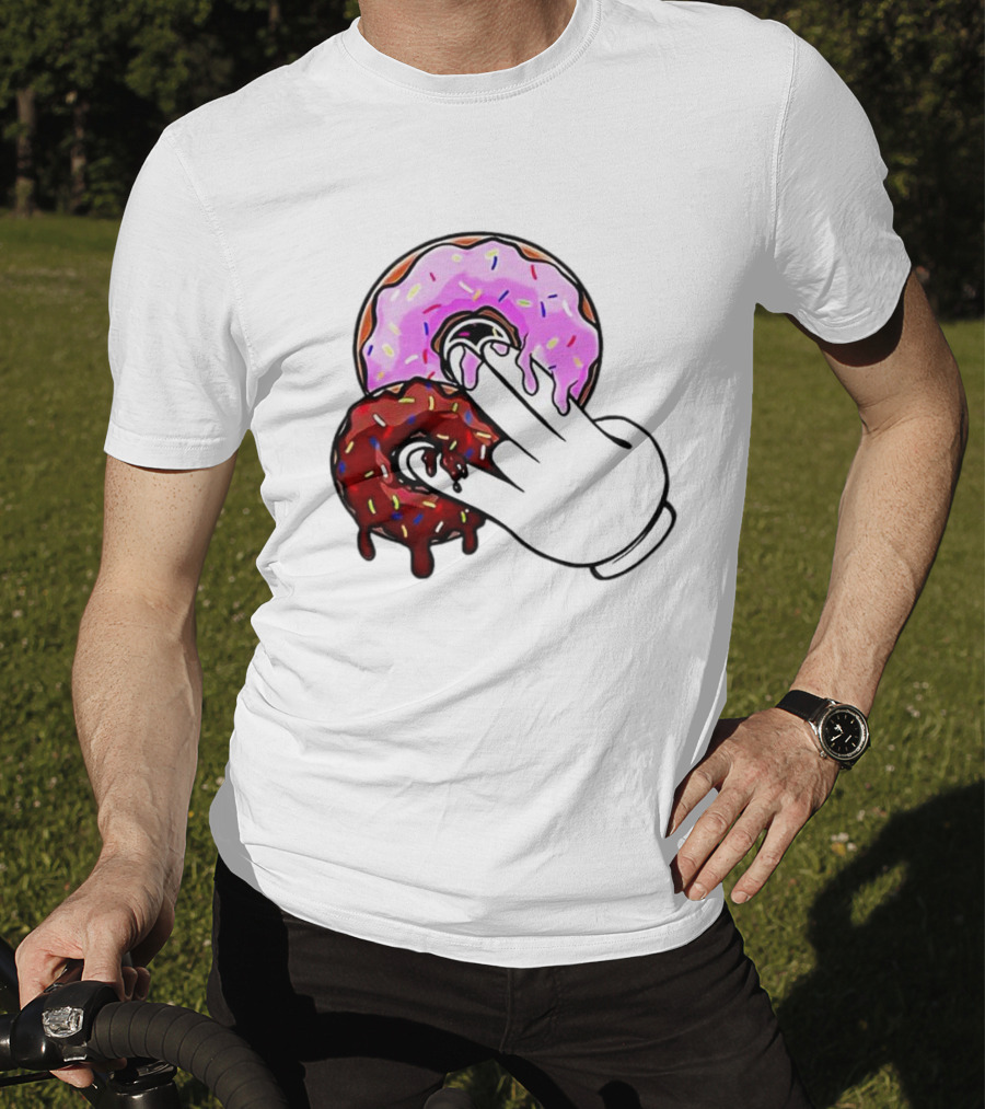 2 Pink Donuts 1 Brown Donut Animated Hand Gesture T-Shirt