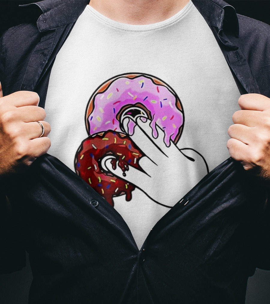 2 Pink Donuts 1 Brown Donut Animated Hand Gesture T-Shirt