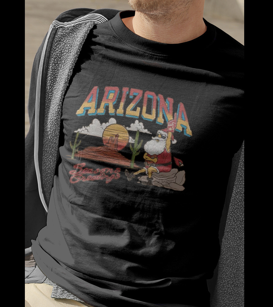 Arizona Cardinals Santa Desert Seasons Greetings Christmas T-Shirt