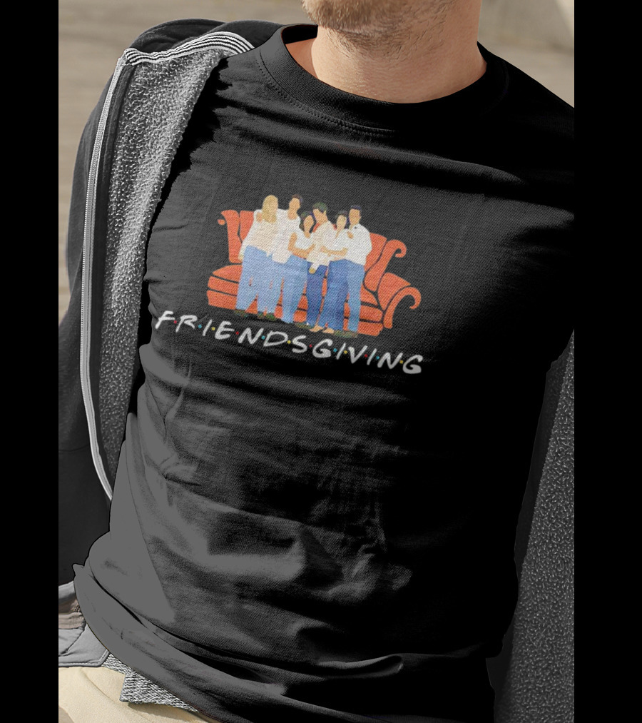Friendsgiving Celebration With Friends On Iconic Orange Couch T-Shirt