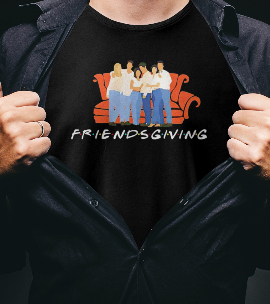Friendsgiving Celebration With Friends On Iconic Orange Couch T-Shirt