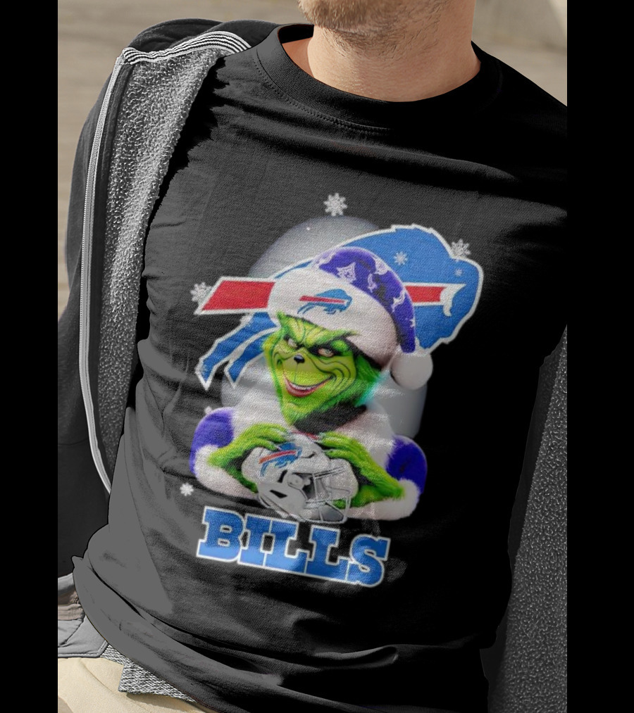 Grinch Love Buffalo Bills Christmas Santa Hat Snowflakes T-Shirt