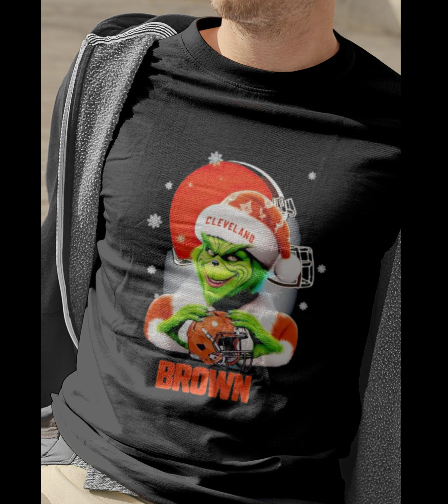 Grinch Cleveland Browns Christmas Football Snowflakes T-Shirt