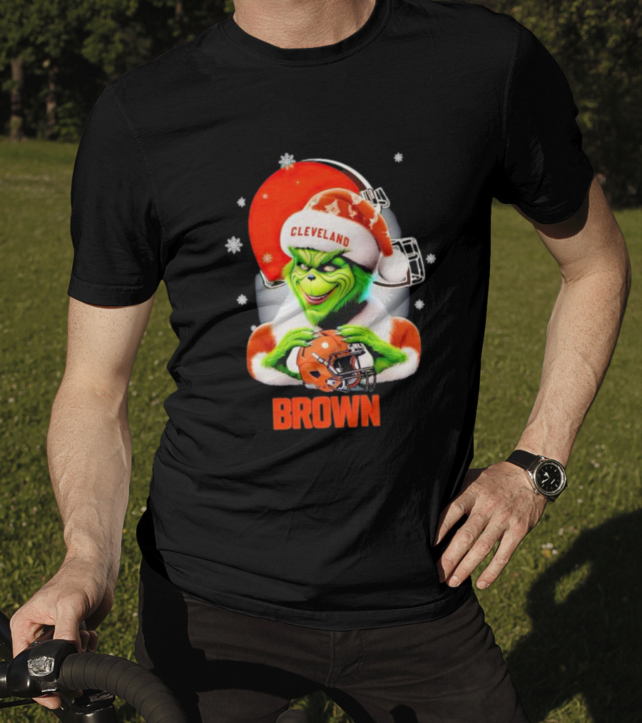 Grinch Cleveland Browns Christmas Football Snowflakes T-Shirt