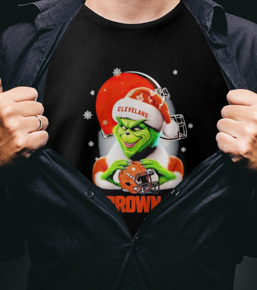 Grinch Cleveland Browns Christmas Football Snowflakes T-Shirt
