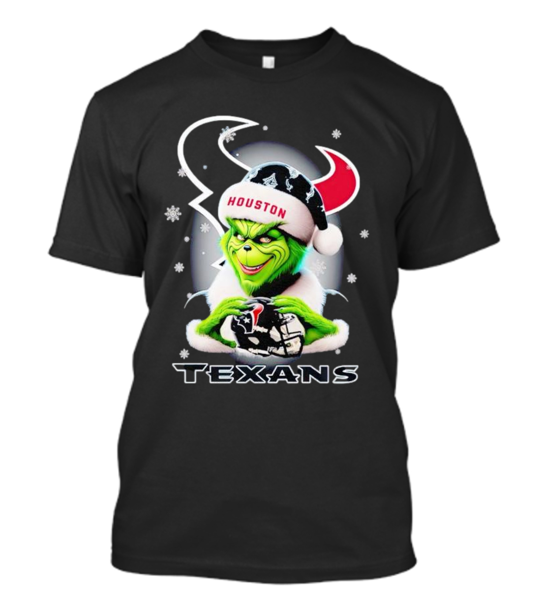Grinch Houston Texans Christmas Football Holiday Snowflakes T-Shirt