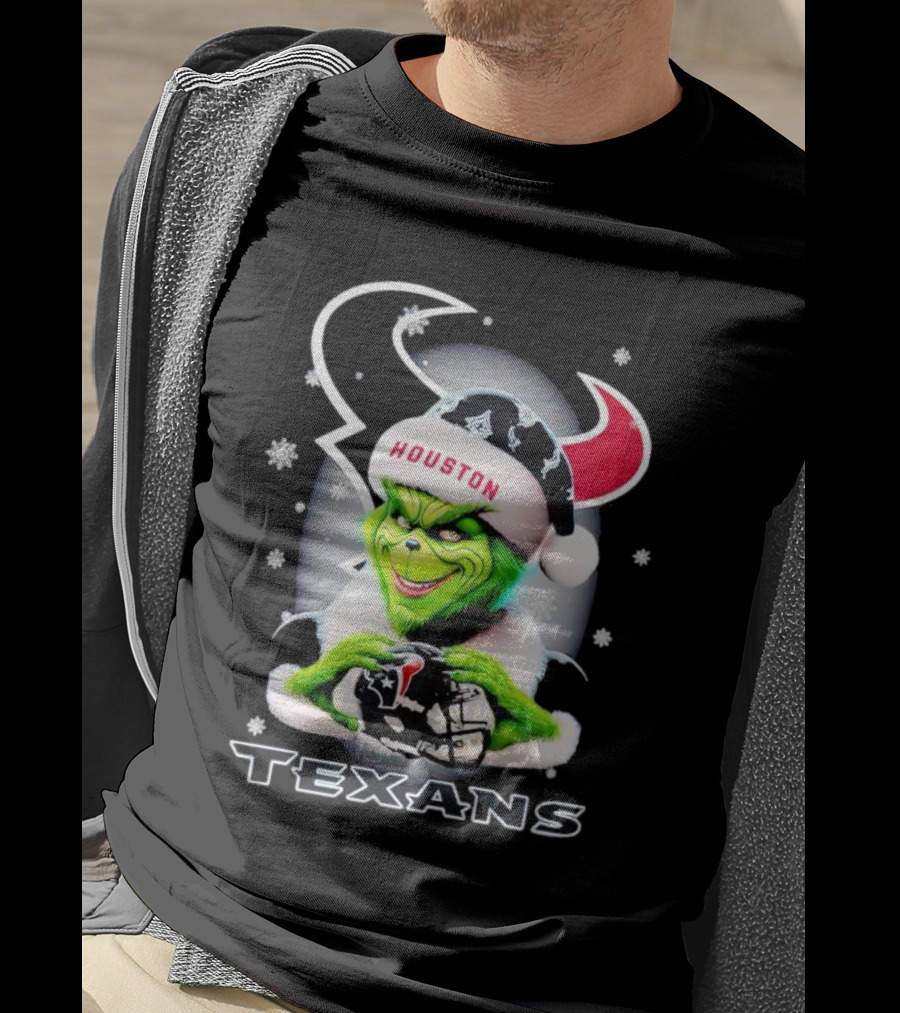 Grinch Houston Texans Christmas Football Holiday Snowflakes T-Shirt