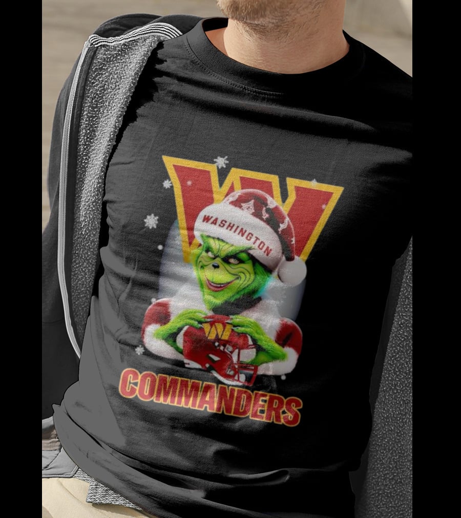 Grinch Washington Commanders Christmas Football Festive Snowflakes T-Shirt