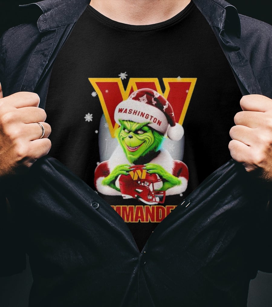 Grinch Washington Commanders Christmas Football Festive Snowflakes T-Shirt