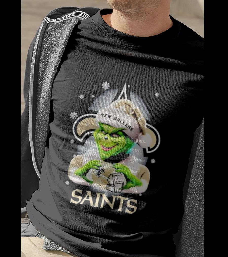 Grinch New Orleans Saints Christmas Snowflakes Football T-Shirt